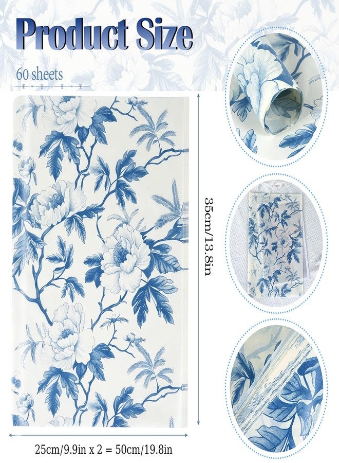 KESTAR 60 Sheets Blue Floral Tissue Paper, 14" x 20" Blue White Peony Flower Tissue Paper Bulk for Gift Bags, Vintage Chinoiserie Gift Wrapping Tissue for Crafts Packaging Wedding Birthday Party Decor - Image 5